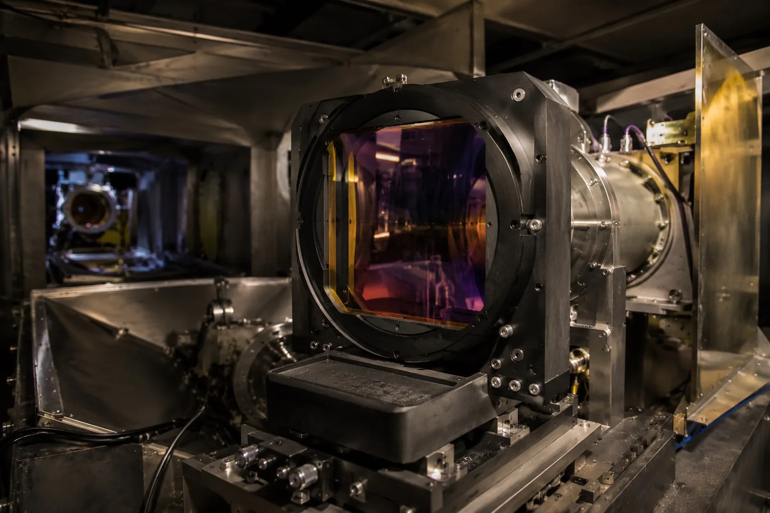 High-energy laser fusion beamline target chamber