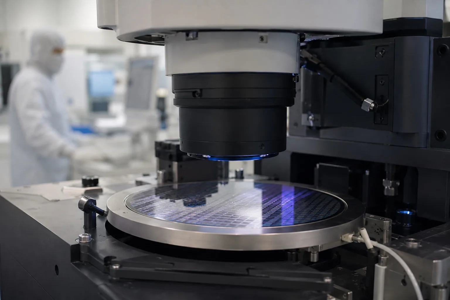 Silicon wafer under a laser processing head